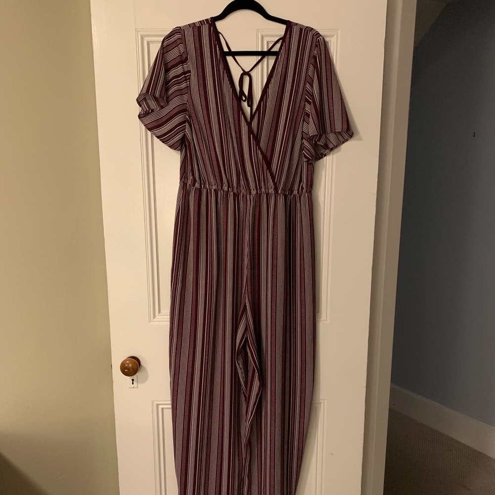 Purple and white striped jumpsuit